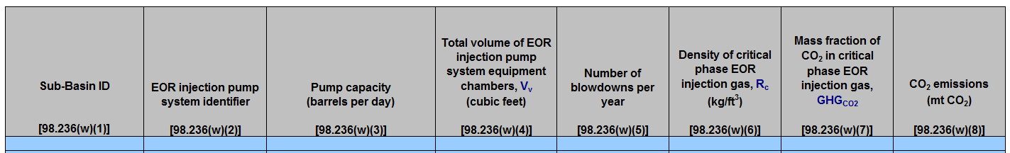 Image of Table W.1 EOR injection pump system characterization and emissions